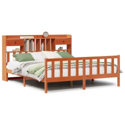 Lit bibliothèque sans matelas cire marron 180x200 cm pin massif 
