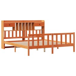 Lit bibliothèque sans matelas cire marron 180x200 cm pin massif 
