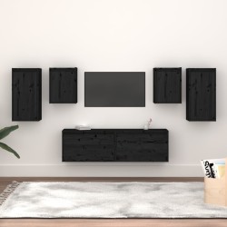 Meubles TV 6 pcs Noir Bois massif de pin 