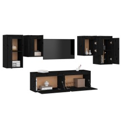 Meubles TV 6 pcs Noir Bois massif de pin 