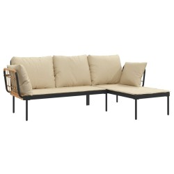 Salon de jardin 3 pcs avec coussins beiges résine tressée 