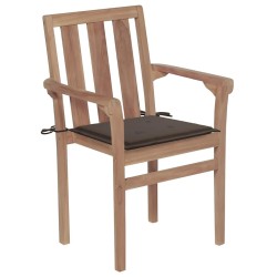 Chaises de jardin lot de 2 et coussins taupe Bois teck massif 