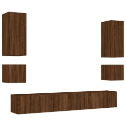 Meuble TV muraux 6 pcs avec lumières LED chêne marron 