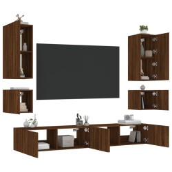 Meuble TV muraux 6 pcs avec lumières LED chêne marron 