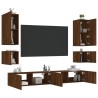 Meuble TV muraux 6 pcs avec lumières LED chêne marron 
