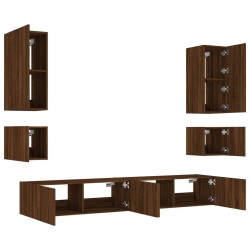 Meuble TV muraux 6 pcs avec lumières LED chêne marron 