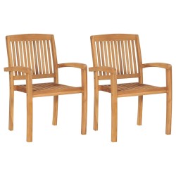 Chaises de jardin lot de 2 et coussins rouge Bois teck massif 