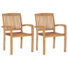 Chaises de jardin lot de 2 et coussins rouge Bois teck massif 