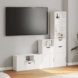 Meubles TV 4 pcs avec rangement ODDA blanc bois de pin massif 