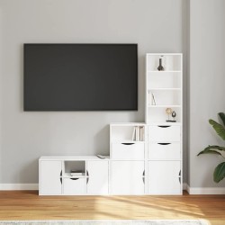 Meubles TV 4 pcs avec rangement ODDA blanc bois de pin massif 