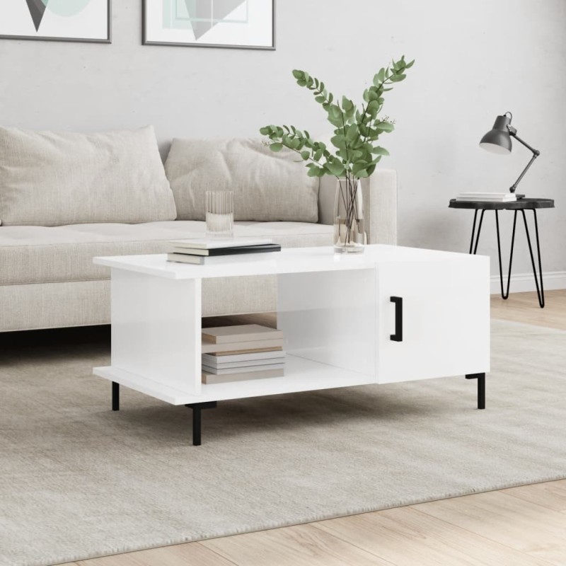 Table basse Blanc brillant 90x50x40 cm Bois d'ingénierie Table basse Blanc brillant 90x50x40 cm Bois d'ingénierie