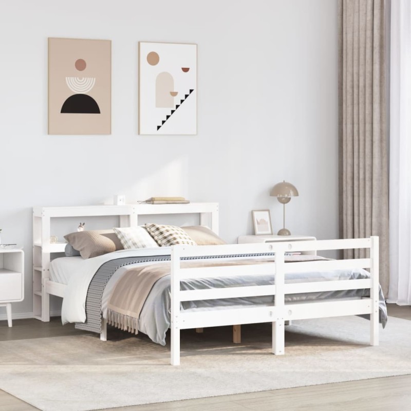 Cadre de lit sans matelas blanc 160x200 cm bois de pin massif 