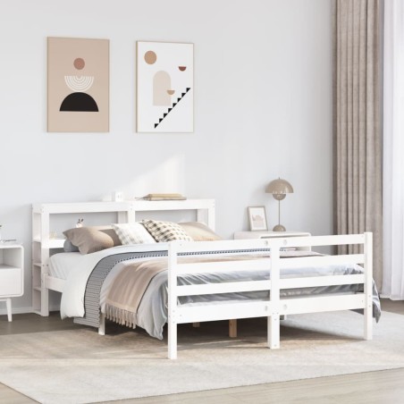 Cadre de lit sans matelas blanc 160x200 cm bois de pin massif 