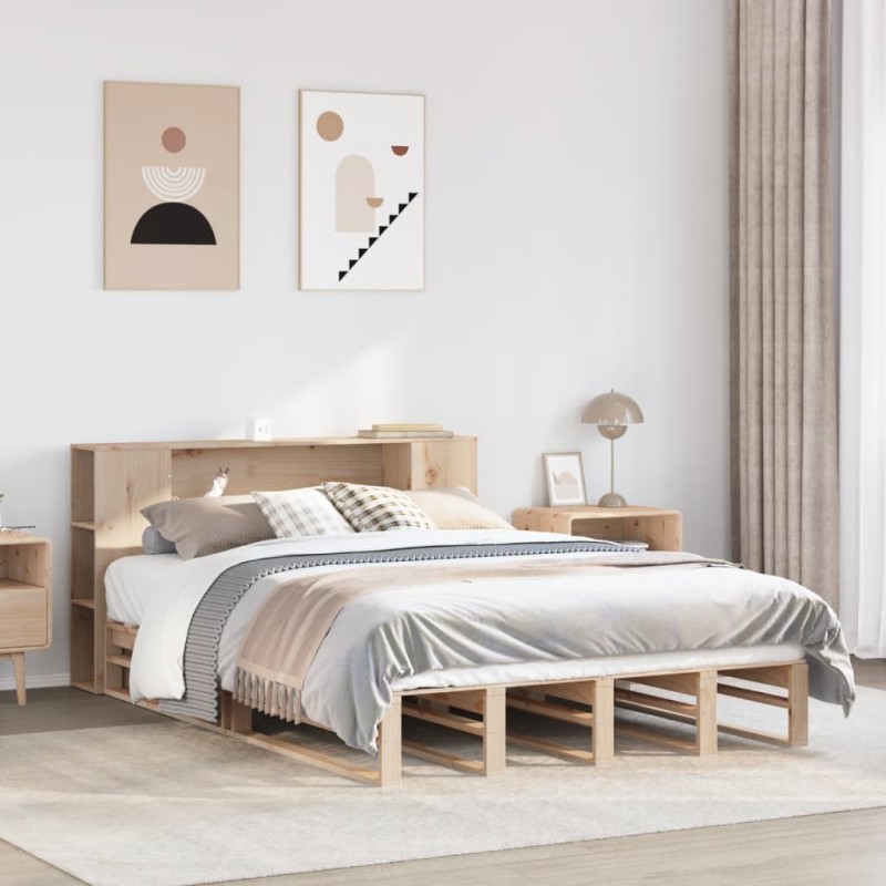 Lit bibliothèque sans matelas 120x200 cm bois massif 