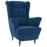 Fauteuil à oreilles avec tabouret bleu velours 