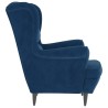 Fauteuil à oreilles avec tabouret bleu velours 