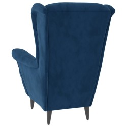 Fauteuil à oreilles avec tabouret bleu velours 