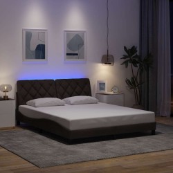 Cadre de lit avec LED sans matelas marron foncé 160x200cm tissu 