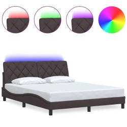 Cadre de lit avec LED sans matelas marron foncé 160x200cm tissu 