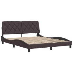 Cadre de lit avec LED sans matelas marron foncé 160x200cm tissu 