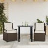 Ensemble à manger de jardin 3 pcs et coussins marron poly rotin 