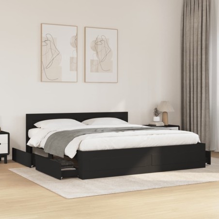 Cadre de lit avec tête de lit sans matelas noir 200x200 cm 