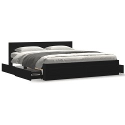 Cadre de lit avec tête de lit sans matelas noir 200x200 cm 