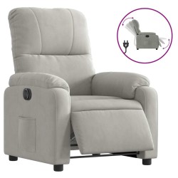 Fauteuil inclinable électrique gris clair tissu microfibre 