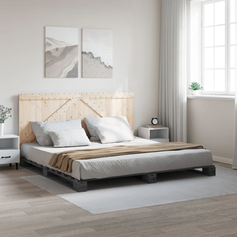 Cadre de lit sans matelas gris 180x200 cm bois massif de pin Cadre de lit sans matelas gris 180x200 cm bois massif de pin