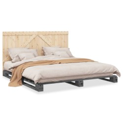 Cadre de lit sans matelas gris 180x200 cm bois massif de pin 