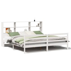 Lit bibliothèque sans matelas blanc 180x200 cm bois pin massif 