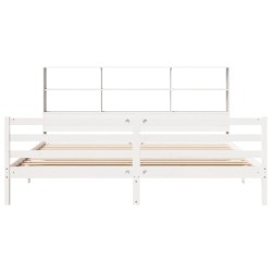 Lit bibliothèque sans matelas blanc 180x200 cm bois pin massif 