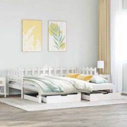 Lit de jour avec gigogne et tiroirs sans matelas blanc 80x200cm 