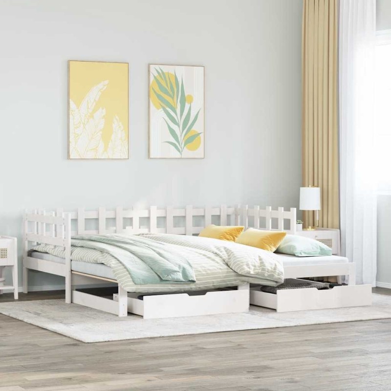 Lit de jour avec gigogne et tiroirs sans matelas blanc 80x200cm 