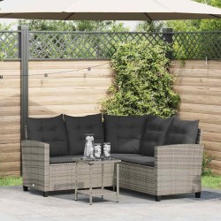 Canapé de jardin avec table et coussins en forme de L gris 
