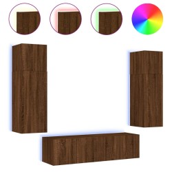Unités murales TV avec LED 6 pcs chêne marron bois d'ingénierie 