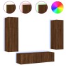 Unités murales TV avec LED 6 pcs chêne marron bois d'ingénierie 