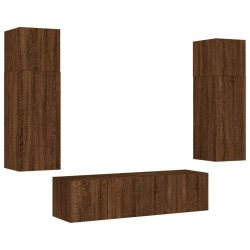 Unités murales TV avec LED 6 pcs chêne marron bois d'ingénierie 