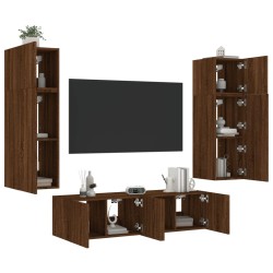 Unités murales TV avec LED 6 pcs chêne marron bois d'ingénierie 