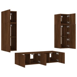 Unités murales TV avec LED 6 pcs chêne marron bois d'ingénierie 