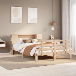 Lit bibliothèque sans matelas 140x200 cm bois massif de pin 