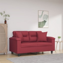Canapé 2 places avec oreillers bordeaux 120 cm similicuir 