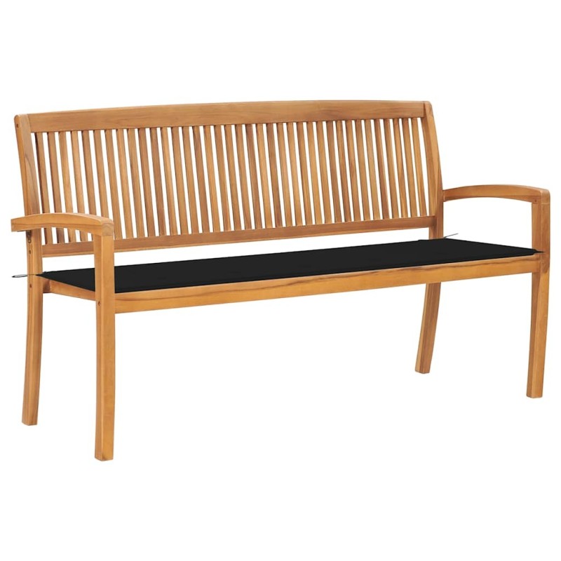 Banc de jardin empilable et coussin 159 cm Bois de teck massif 