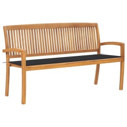 Banc de jardin empilable et coussin 159 cm Bois de teck massif 