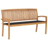 Banc de jardin empilable et coussin 159 cm Bois de teck massif 