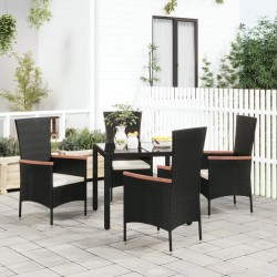 Chaises de jardin lot de 4 avec coussins Résine tressée Noir 