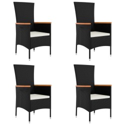 Chaises de jardin lot de 4 avec coussins Résine tressée Noir 