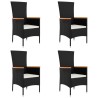 Chaises de jardin lot de 4 avec coussins Résine tressée Noir 