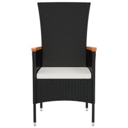 Chaises de jardin lot de 4 avec coussins Résine tressée Noir 