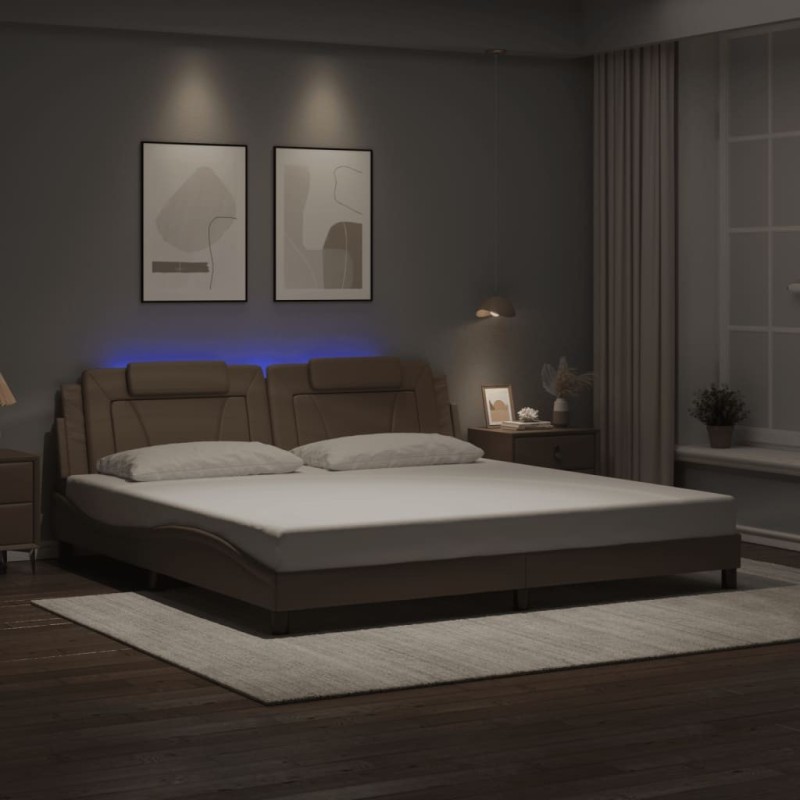 Cadre de lit avec lumières LED cappuccino 200x200 cm similicuir 